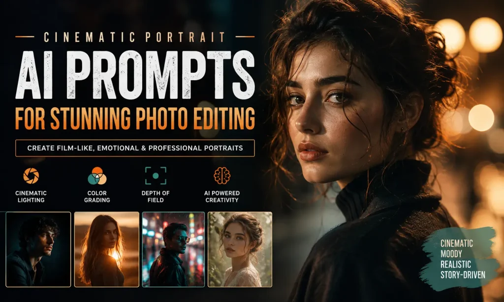 Cinematic Portrait Photography Editing & AI Prompts
