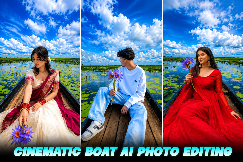 Cinematic Lake Boat Ai Photo Editing Prompt